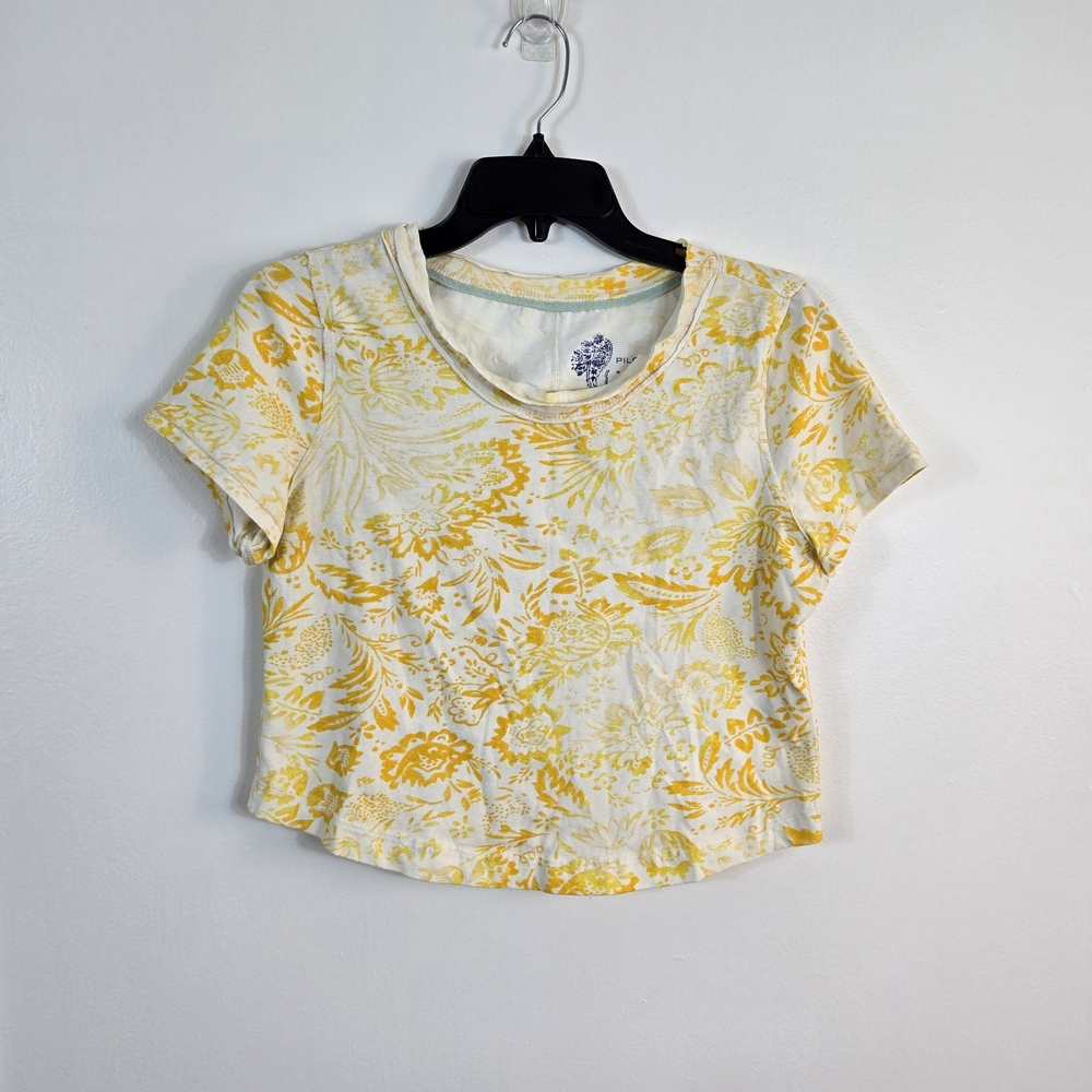 Pilcro Anthropologie Women White Yellow Floral Everyday 90s Baby Tee Medium Boho